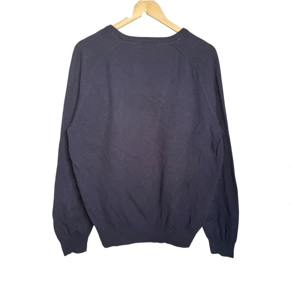 J.Crew V-Neck Sweater Cotton Cashmere Blend Mens Large Navy Blue Knit Classic